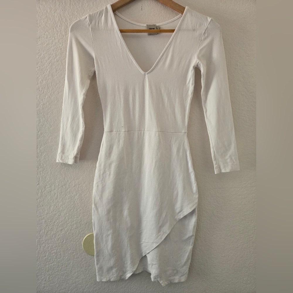 ASOS White Long Sleeve V-neck Bodycon Mini Dress
